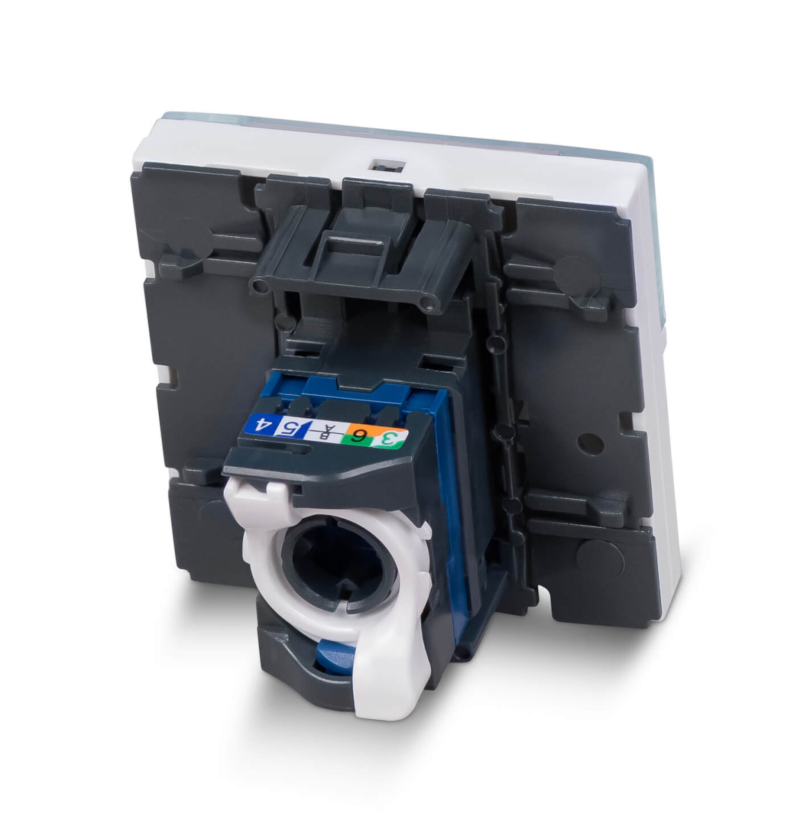 Cabeus KJ-RJ45-Cat.6-180T-FP-L-45 Keystone Jack RJ-45(8P8C), 180 градусов, категория 6, безинструментный монтаж, вставка Mosaic (арт.076564)