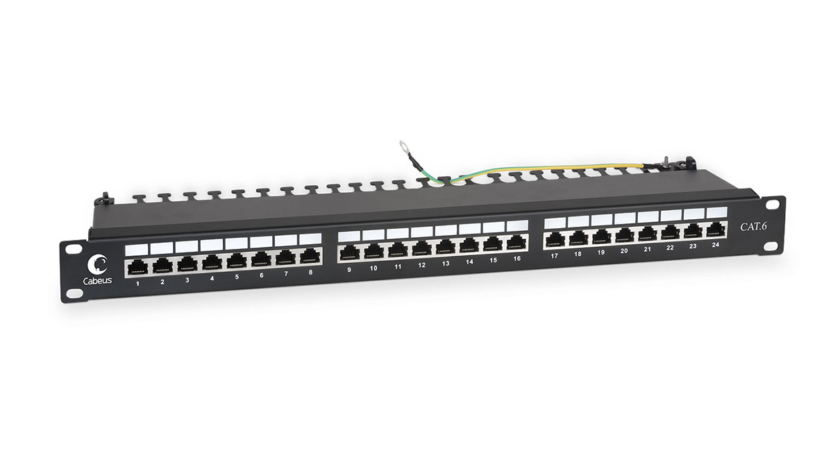 Cabeus PL-24-Cat.6-SH-Dual IDC Патч-панель 19" (1U), 24 порта RJ-45, категория 6, полностью экранированная, с задним кабельным организатором