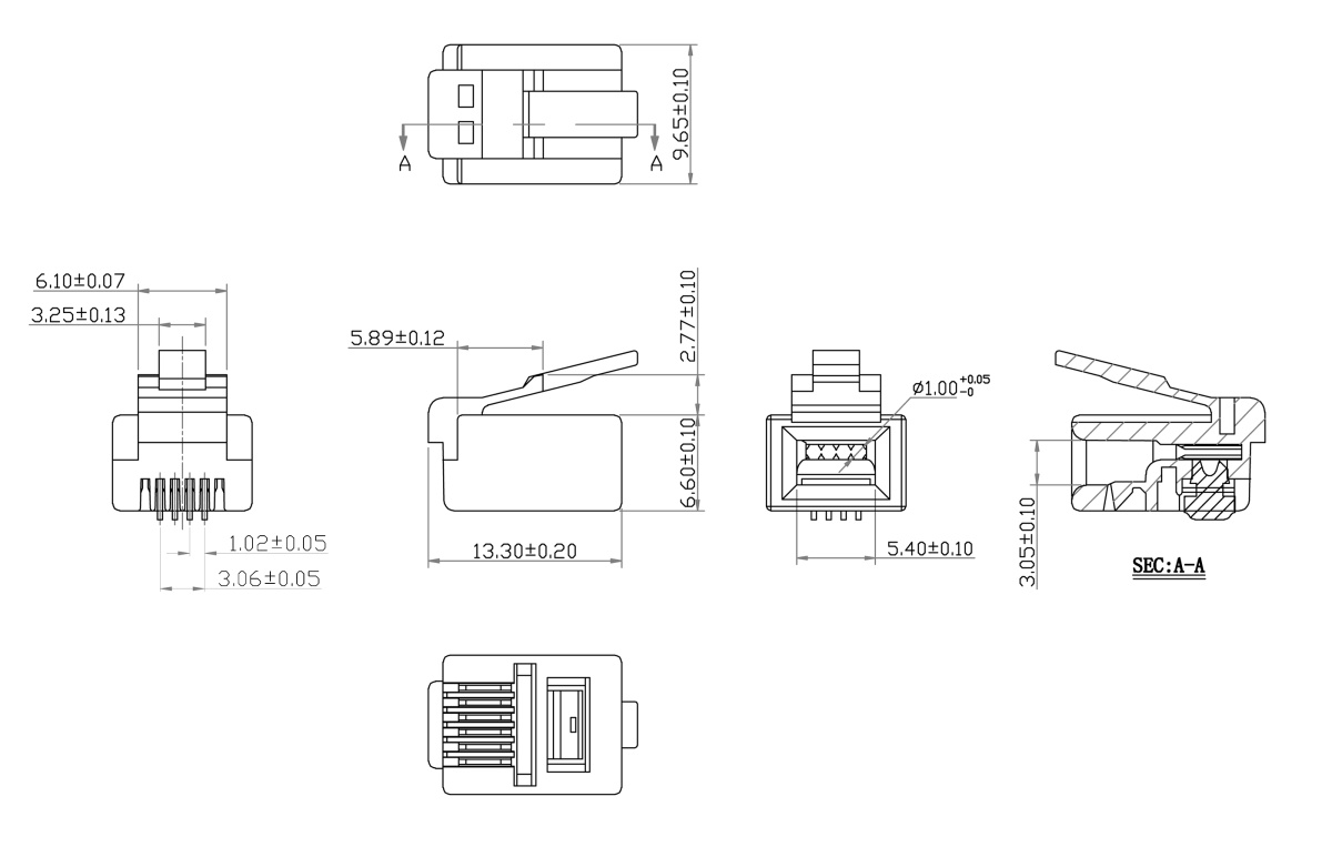 Cabeus 6P4C Телефонный разъем RJ-11