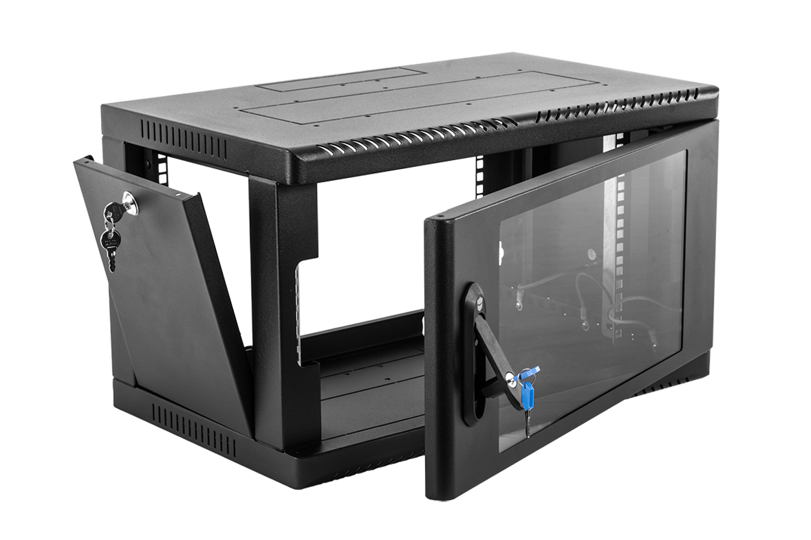 Шкаф телекоммуникационный настенный сварной 6U (600 × 660) съёмные стенки, дверь стекло, чёрный, ШРН-6.650-9005