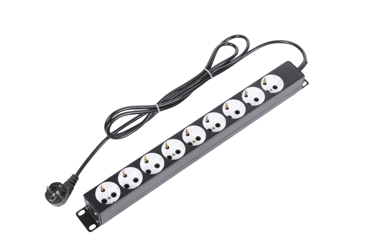 ЦМО БР-9П-Ш-9005 Блок силовых розеток 19" со шнуром (2 м.) без выключателя, 9 розеток, цвет черный, БР-9П-Ш-9005
