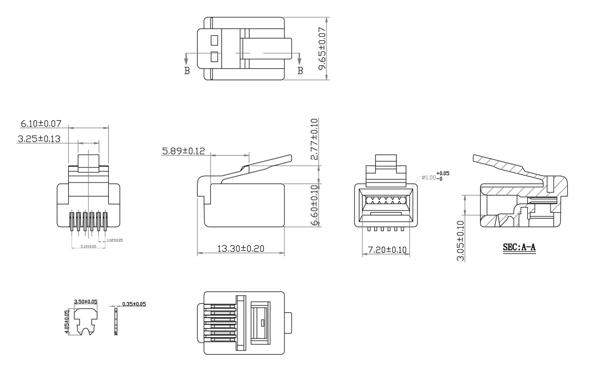 Cabeus 6P6C Телефонный разъем RJ-12