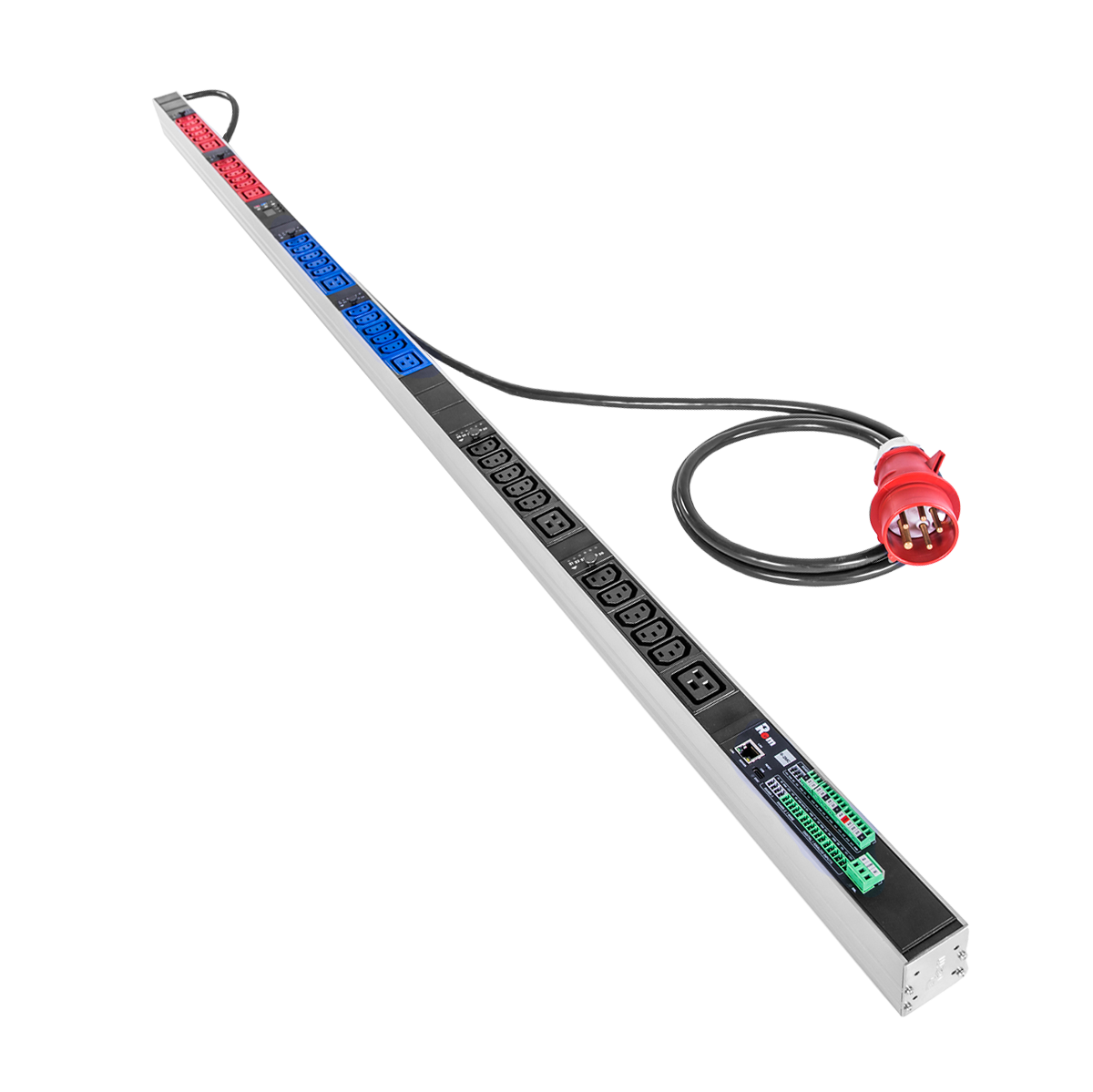 Верт блок розеток Rem-2MC, монит, измер, управл, 3×16A, 30C13, 6C19, 1820мм, шнур 3м IEC309, R-2MC3-3x16-30xC13-6xC19-MCL-1820-3-3PN