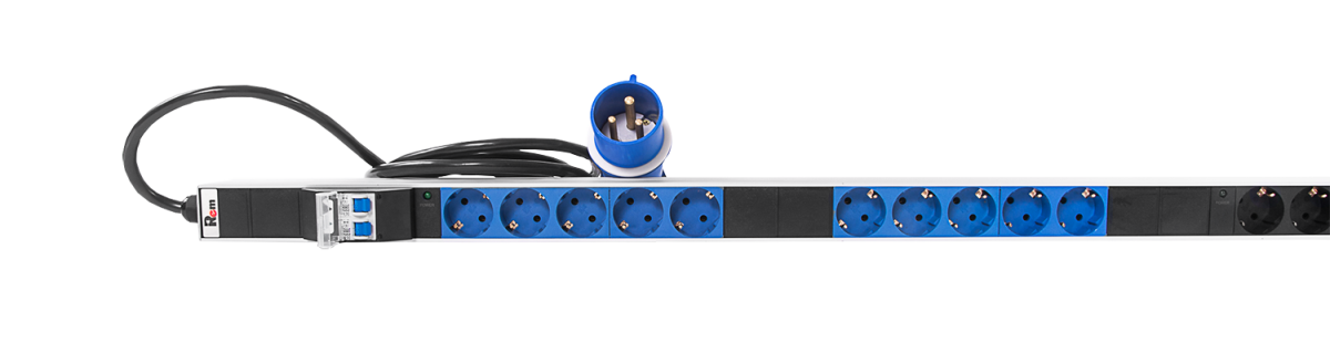 Верт блок розеток Rem-32, 1×32A, 2 авт, инд, 20S, 1420мм, шнур 3м IEC309, R-32-20S-A-I-1420-3-2P