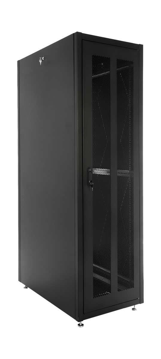 Шкаф телекоммуникационный напольный ЭКОНОМ 42U (800 × 1000) дверь перфорированная 2 шт., цвет черный, ШТК-Э-42.8.10-44АА-9005