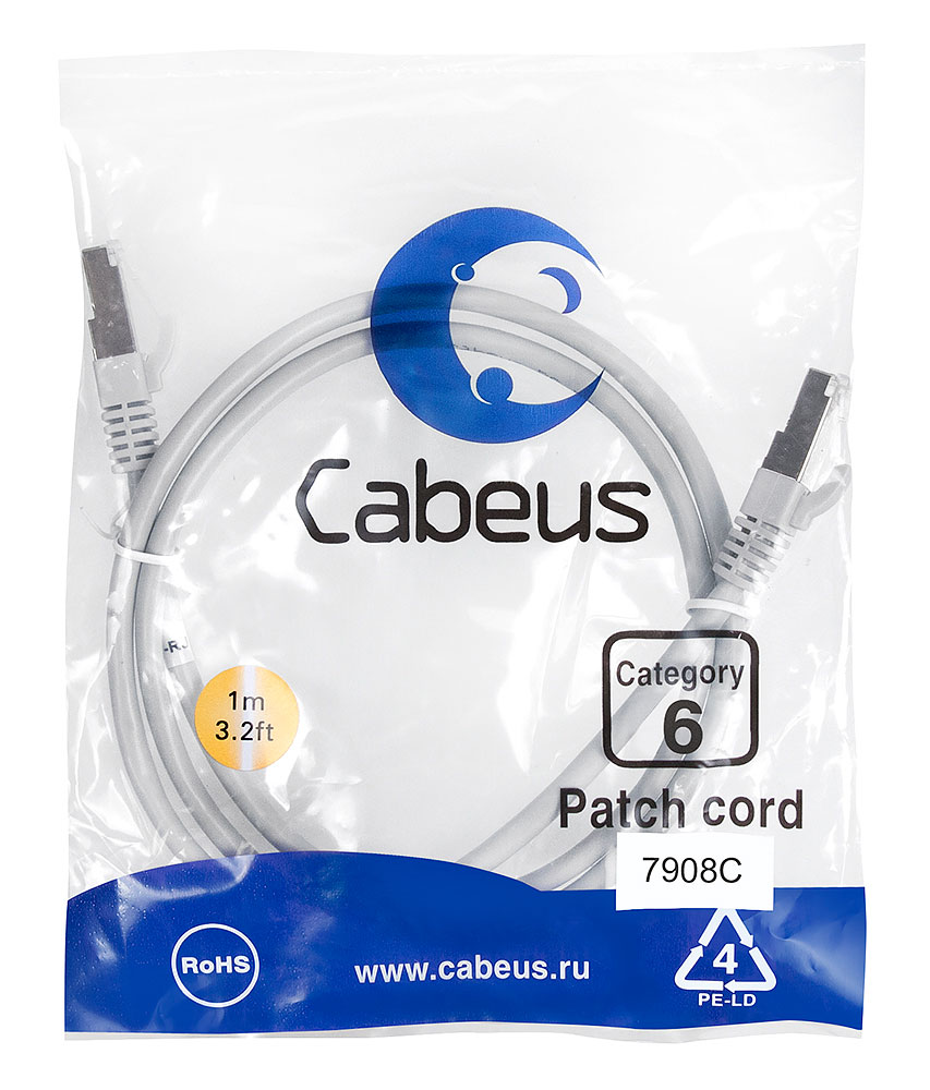 Cabeus PC-FTP-RJ45-Cat.6-1m-LSZH Патч-корд FTP, категория 6, F/UTP экранированный, LSZH, 1 м, серый