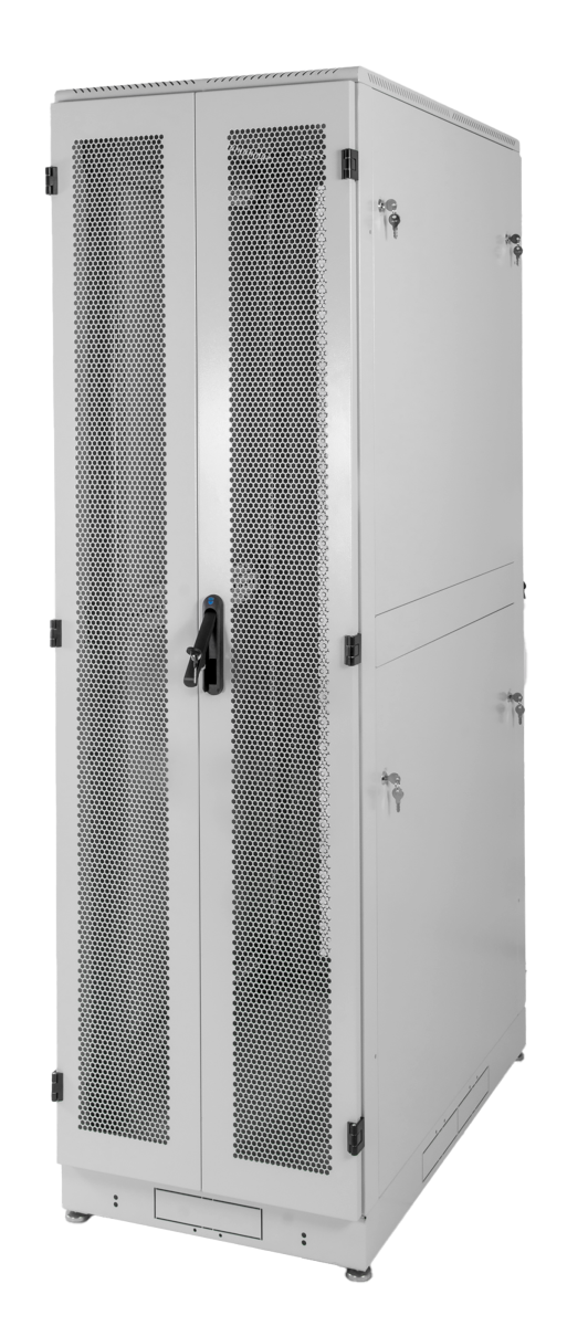 Шкаф серверный напольный 42U (600 × 1200) дверь перфорированная, задние двойные перф., цвет черный, ШТК-М-42.6.12-48АА-9005