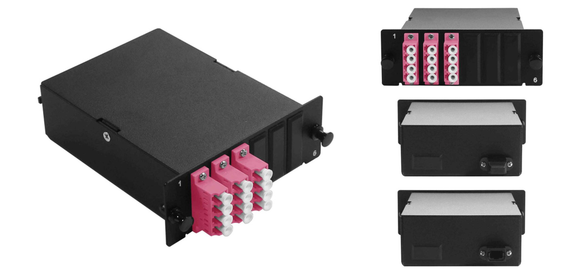 Cabeus FO-4K-3QLC/U-1MPO/U(m)-MM504-BK-T Оптическая кассета в сборе, розетки LC/MM-quad - 3шт. - MPO/UPC - 1шт., гидра MPO/UPC male - 12LC/UPC - 1шт., MM50(ОМ4), черная