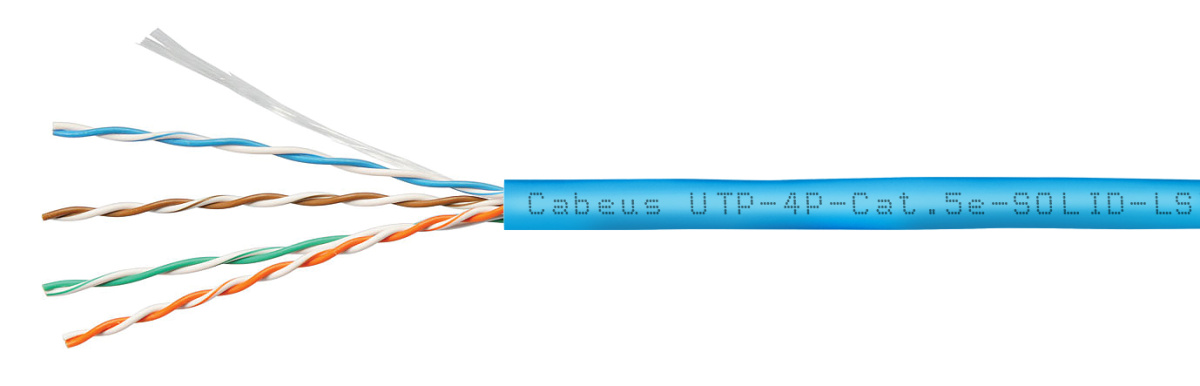 Cabeus UTP-4P-Cat.5e-SOLID-LSZH-BL-20 Кабель витая пара UTP (U/UTP), категория 5e, 4 пары (24 AWG), одножильный, синий, LSZH, нг(А)-HF, (20 м)