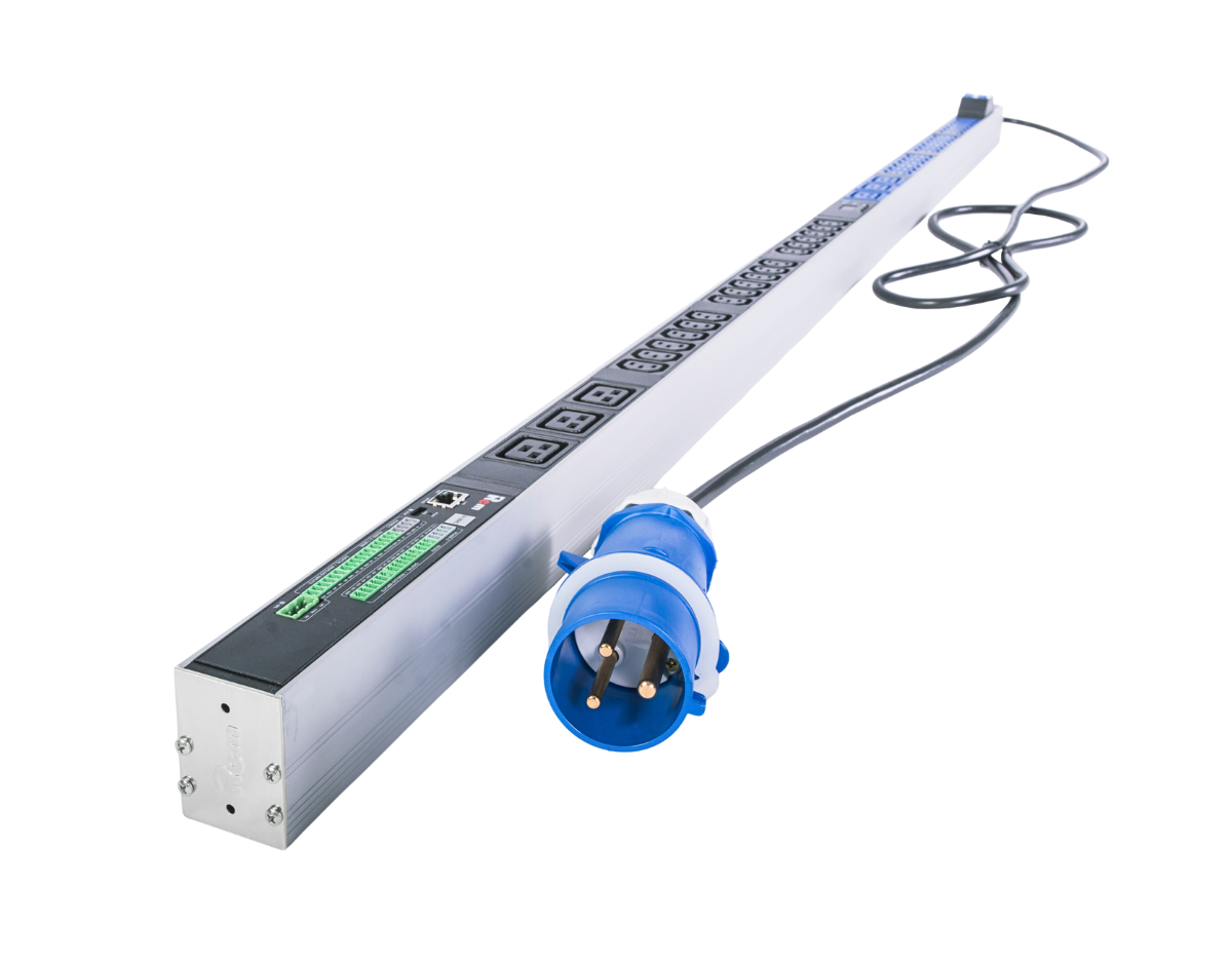 Верт блок розеток Rem-2MC, монит, измер, 1×32А, авт, 36C13, 6C19, 1820мм, шнур 3м IEC309, R-2MC3-32-36C13-6C19-A-MI-1820-3-2P