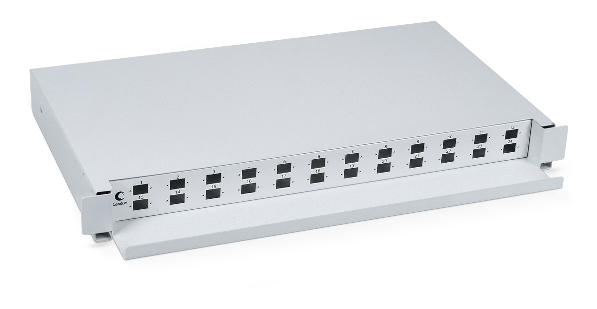 Cabeus ODF-19-24-SC Кросс бокс оптический 19" на 24 SC (LC duplex) со сплайс пластиной, выдвижной (без пигтейлов и проходных адаптеров)