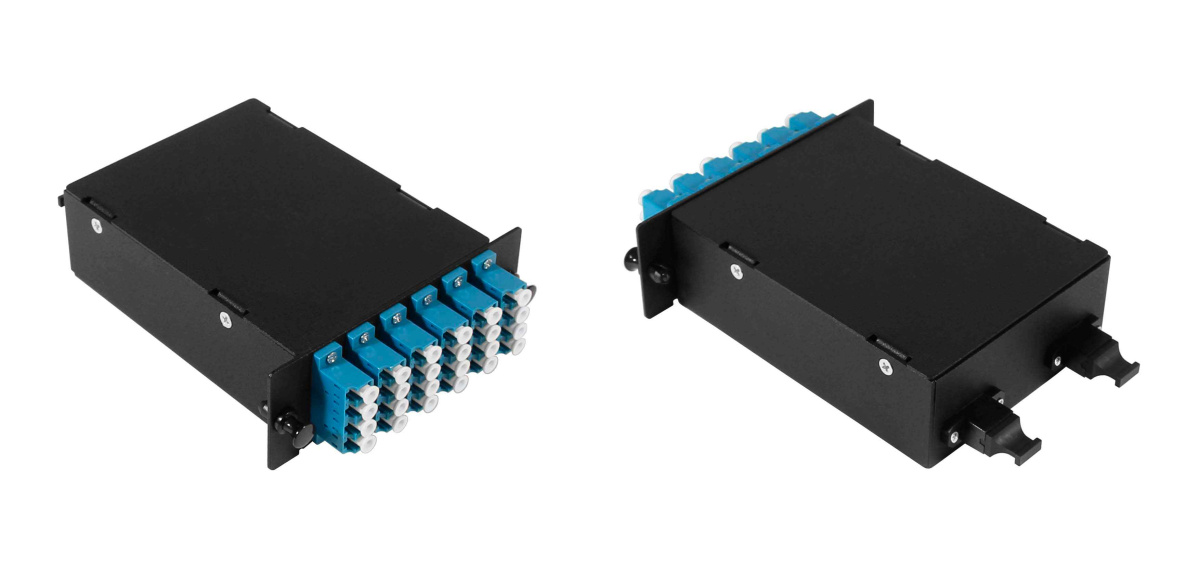 Cabeus FO-4K-6QLC/U-2MPO/A(m)-SM(A1)-BK-T Оптическая кассета в сборе, розетки LC/SM-quad - 6шт. - MPO/APC - 2шт., гидра MPO/APC Male - 12LC/UPC - 2шт., SM(G.652.D), черная