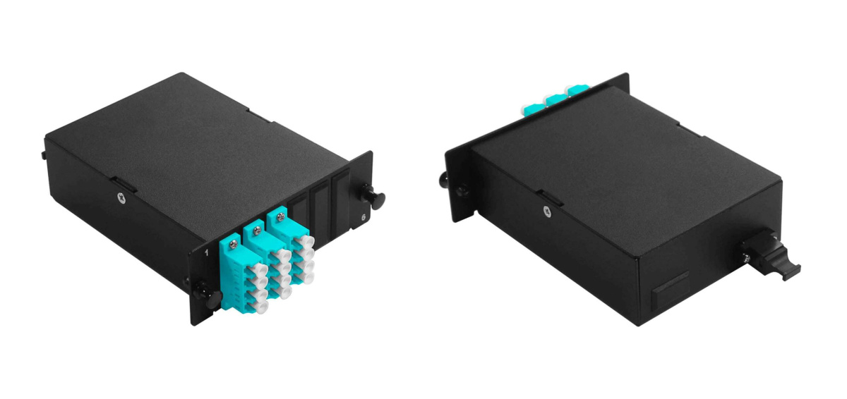 Cabeus FO-4K-3QLC/U-1MPO/U(m)-MM503-BK-T Оптическая кассета в сборе, розетки LC/MM-quad - 3шт. - MPO/UPC - 1шт., гидра MPO/UPC male - 12LC/UPC - 1шт., MM50(ОМ3), черная