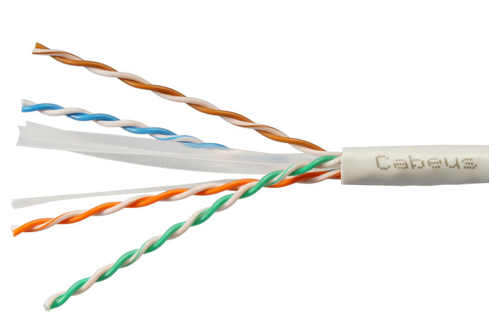 Cabeus UTP-4P-Cat.6-SOLID-GY-50 Кабель витая пара UTP (U/UTP), категория 6, 4 пары (23 AWG), одножильный, PVC нг(А)-LS, серый (50 м)