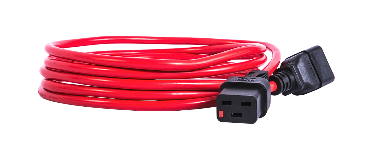 Шнур питания с фиксатором IEC 60320 C19/IEC 60320 C20, 16 А / 250 В (3 × 1,5), длина 1,8 м, красный, R-16-Cord-C19-C20-1.8-Red