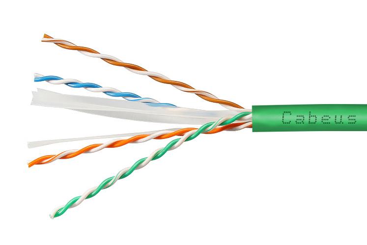 Cabeus UTP-4P-Cat.6-SOLID-LSLTx-GN-50 Кабель витая пара UTP (U/UTP), категория 6, 4 пары (23 AWG), одножильный, нг(А)-LSLTx, зеленый (50 м)