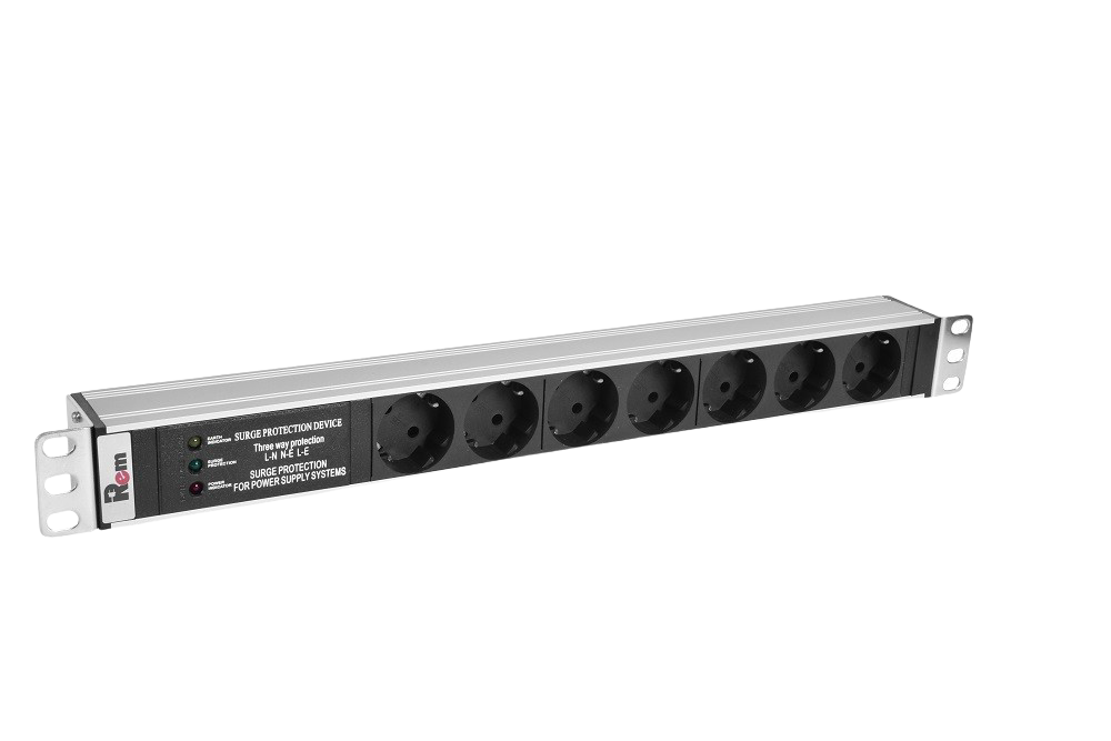ЦМО R-10-7S-FI-440-Z Блок розеток Rem-10 без шнура с фил. и инд., 7 Sсhuko, вход IEC 60320 C14, 10A, алюм., 19", R-10-7S-FI-440-Z