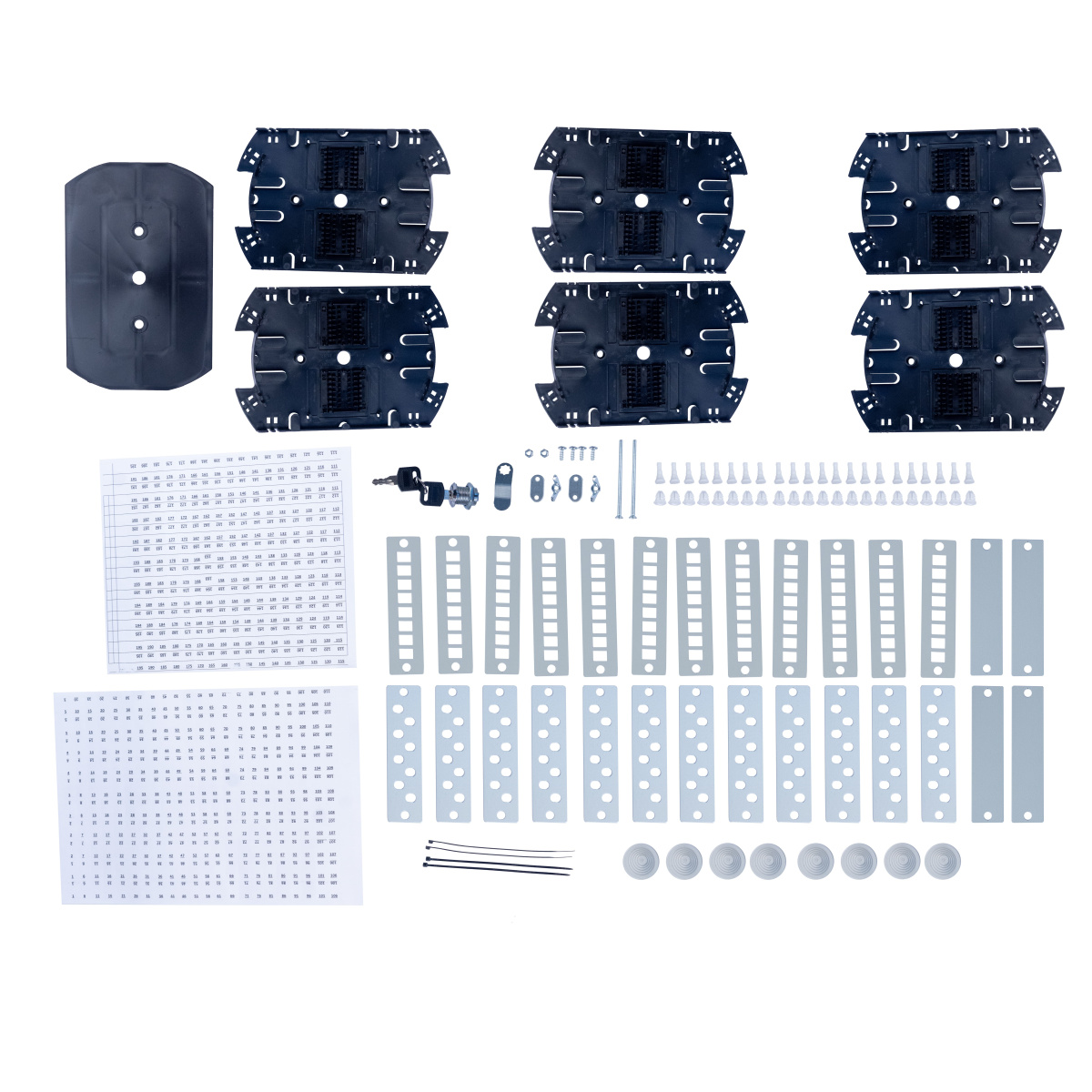 Cabeus FO-WL-64/96-SC/2LC/FC/ST-FP-K Кросс оптический настенный частично укомплектованный 64/96 портов SC/LC duplex/FC/ST (Планка SC/2LC-12 шт, планка FC/ST-12шт, планка-заглушка-4шт, сплайс-кассета-6шт, крышка для ску -1шт) серый RAL 7035
