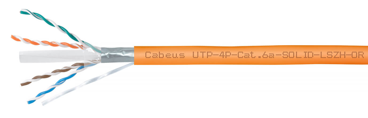 Cabeus UTP-4P-Cat.6a-SOLID-OUT-LSZH-UV Кабель витая пара UTP (U/UTP), категория 6A, 4 пары (23 AWG), одножильный, для внутренней и внешней прокладки, LSZH-UV, (305 м)