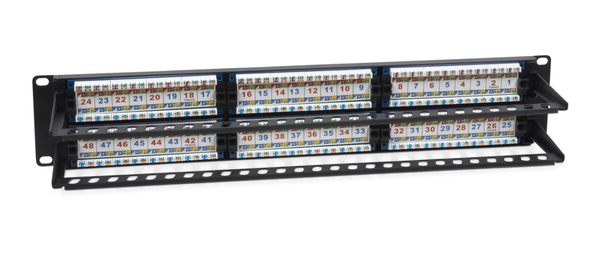 Cabeus PL-48-Cat.6A-Dual IDC Патч-панель 19" (2U), 48 портов RJ-45, категория 6A, Dual IDC, с задним кабельным организатором