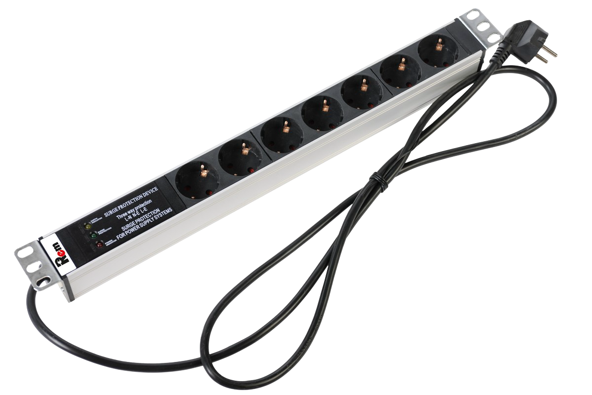 ЦМО R-16-7S-FI-440-3 Блок розеток Rem-16 с фил. и инд., 7 Schuko, 16A, алюм., 19", шнур 3 м. R-16-7S-FI-440-3