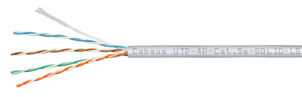 Cabeus UTP-4P-Cat.5e-SOLID-LSZH-GY-20 Кабель витая пара UTP (U/UTP), категория 5e, 4 пары (24 AWG), одножильный, серый, LSZH, нг(А)-HF, (20 м)