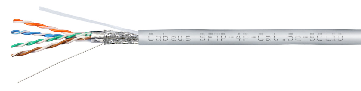 Cabeus SFTP-4P-Cat.5e-SOLID-GY Кабель витая пара экранированная SFTP (SF/UTP), категория 5e, 4 пары 0,51мм (24 AWG), одножильный (305 м)