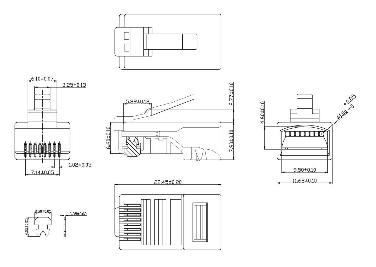 Cabeus 8P8C Разъем RJ-45 под витую пару, категория 5e, универсальный (для одножильного и многожильного кабеля)