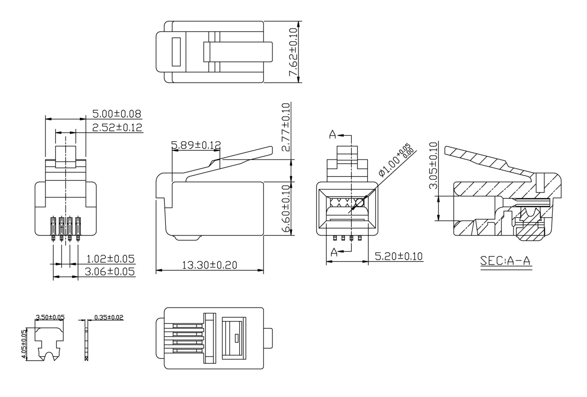 Cabeus 4P4C Телефонный разъем для телефонных трубок