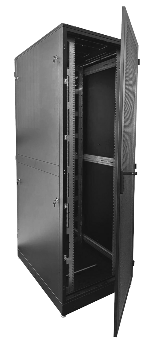 Шкаф серверный напольный 48U (600 × 1200) дверь перфорированная 2 шт., цвет черный, ШТК-М-48.6.12-44АА-9005