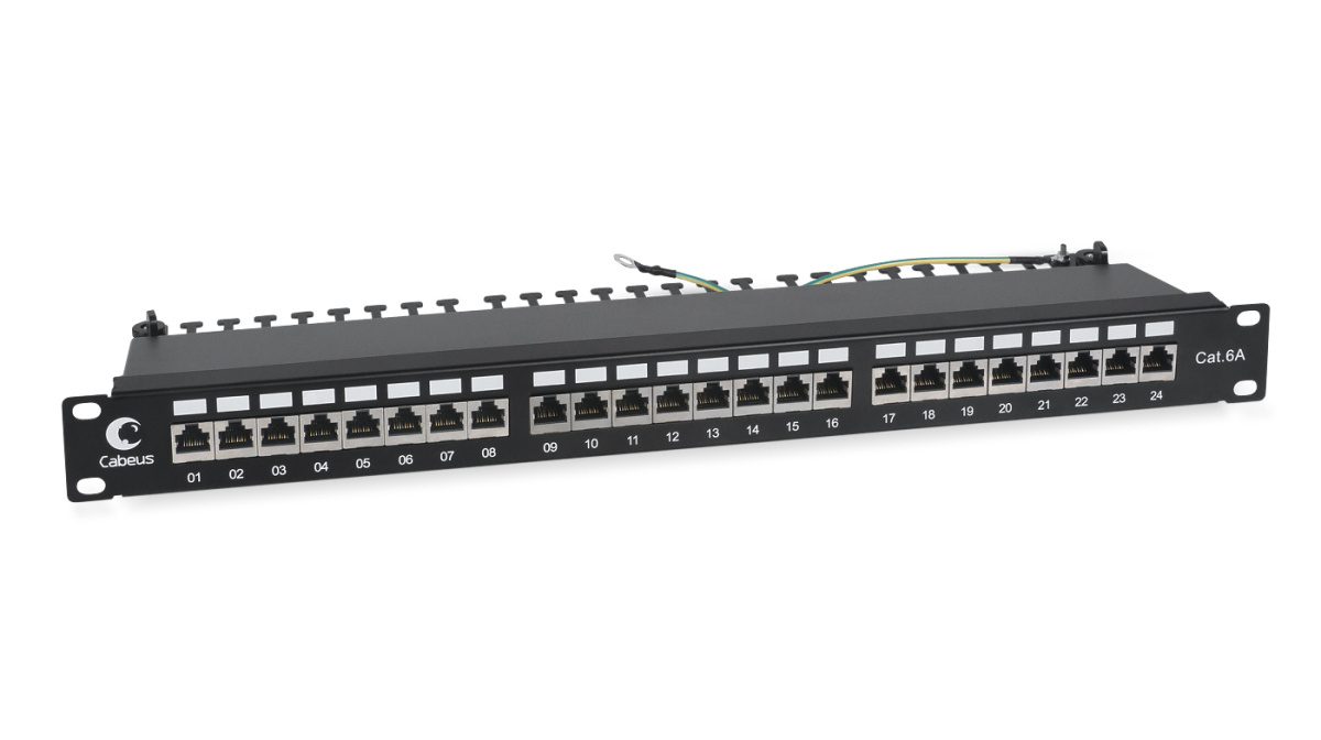 Cabeus PL-24-Cat.6a-SH-Dual IDC Патч-панель 19" (1U), 24 порта RJ-45, категория 6a, полностью экранированная, с задним кабельным организатором