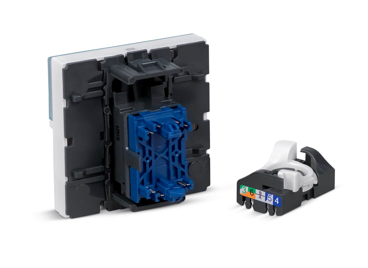 Cabeus KJ-RJ45-Cat.6-180T-FP-L-45 Keystone Jack RJ-45(8P8C), 180 градусов, категория 6, безинструментный монтаж, вставка Mosaic (арт.076564)