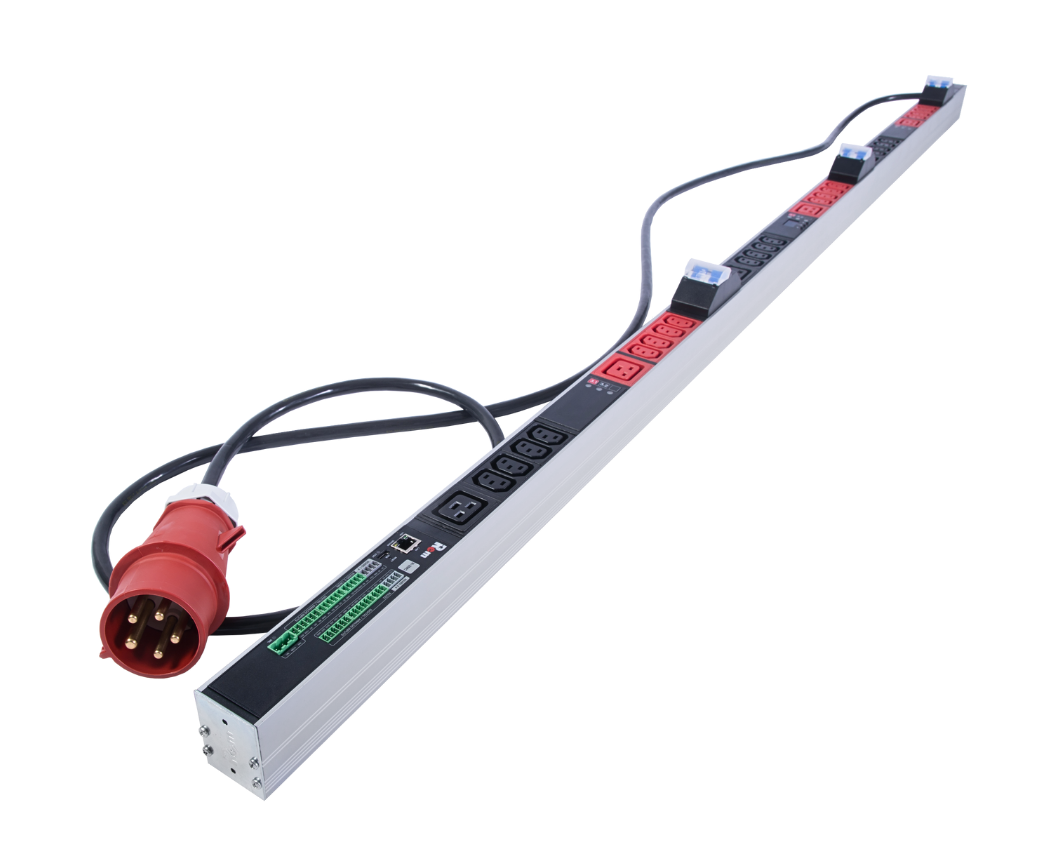 Верт блок розеток Rem-2MC, монит, измер, 3×32A, авт, 36C13, 6C19, 2100мм, шнур 3м IEC309, R-2MC3-3x32-36C13-6C19-A-MI-2100-3-3PN