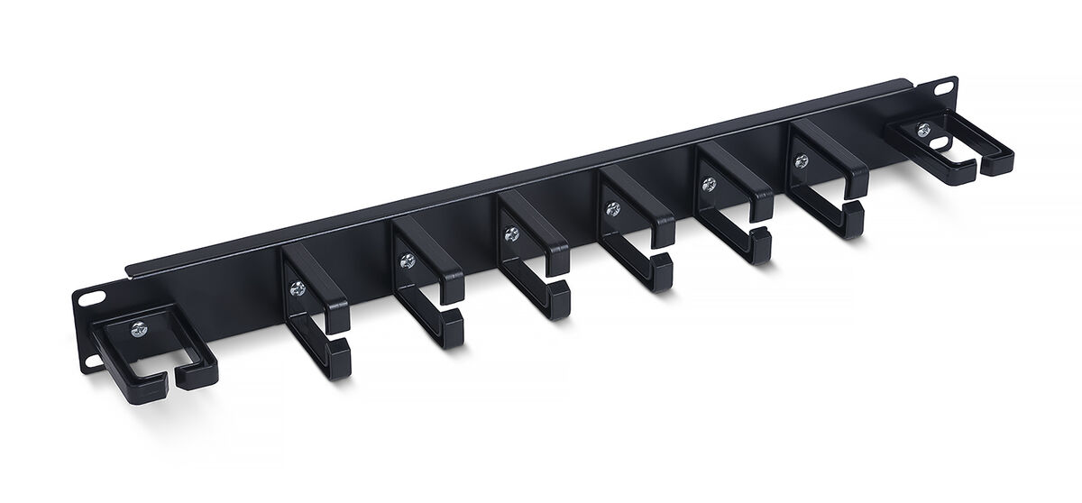 Cabeus JB08-1U-PR-BK Кабельный органайзер горизонтальный 19" 1U, 8 пластиковых колец, металлический, цвет черный (RAL9004)