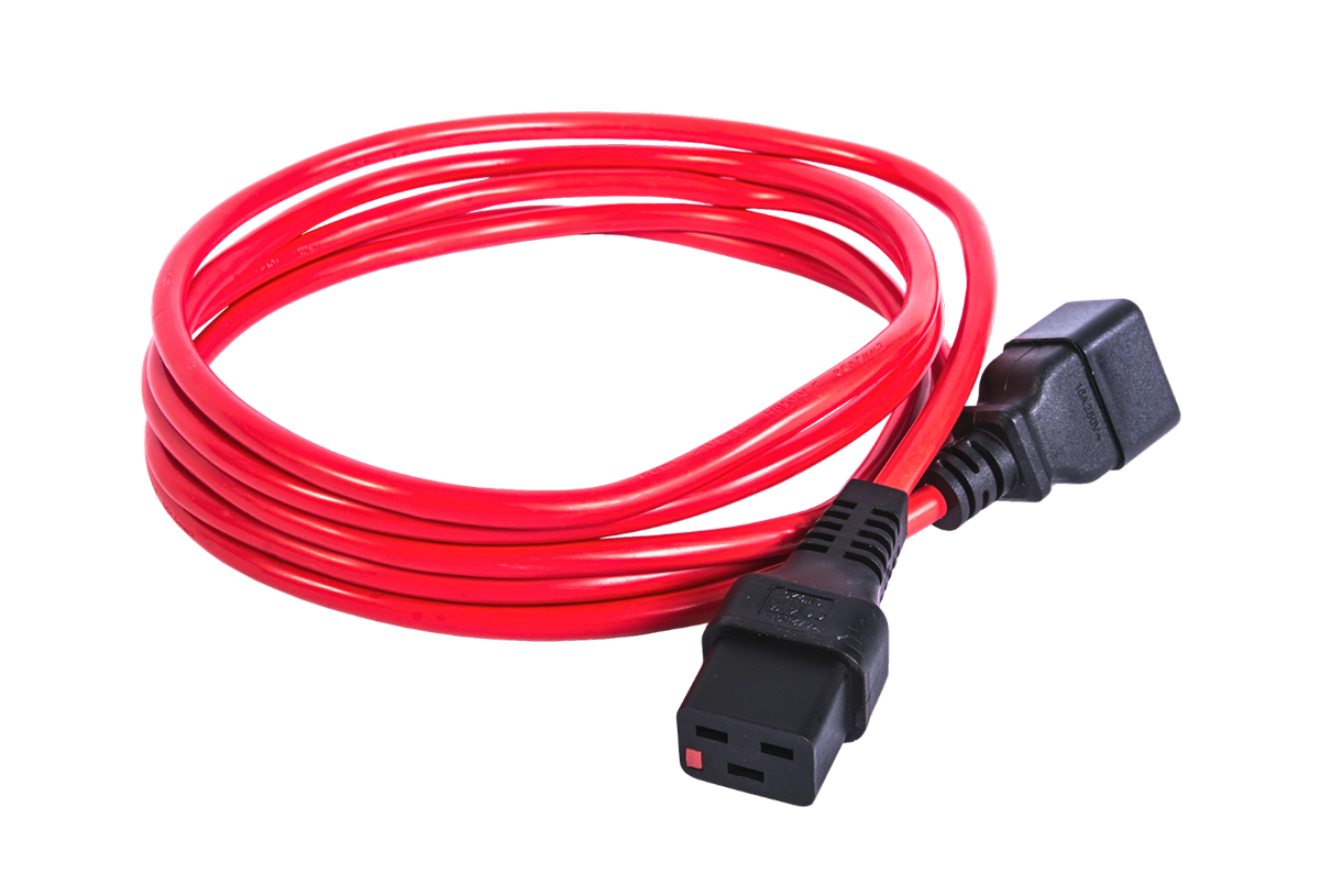 Шнур питания с фиксатором IEC 60320 C19/IEC 60320 C20, 16 А / 250 В (3 × 1,5), длина 1,8 м, красный, R-16-Cord-C19-C20-1.8-Red