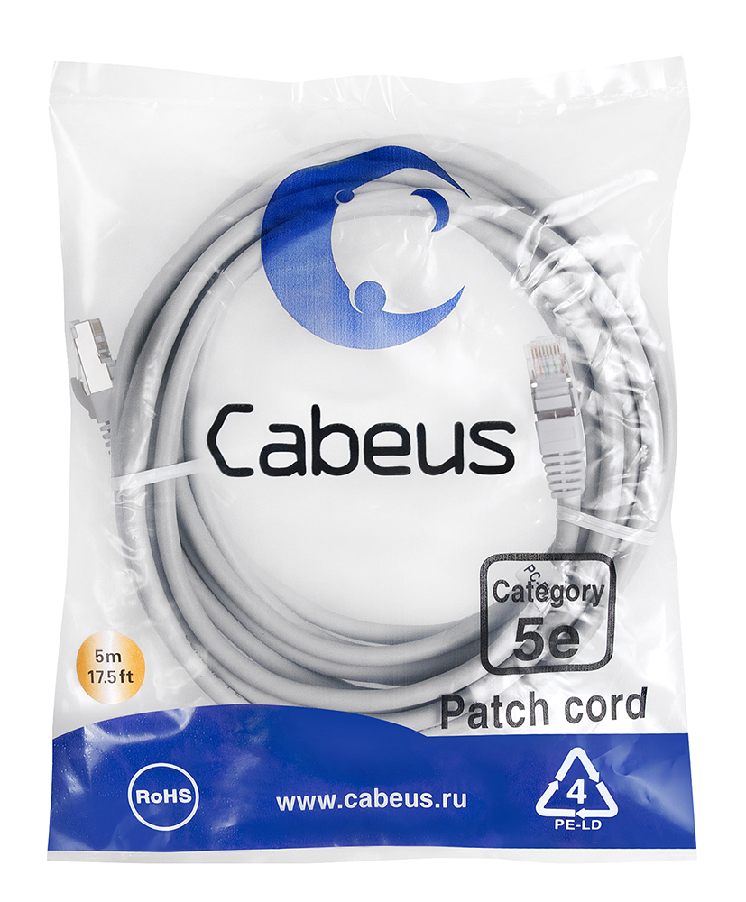 Cabeus PC-FTP-RJ45-Cat.5e-5m Патч-корд FTP, категория 5е, 5 м, экранированный, серый