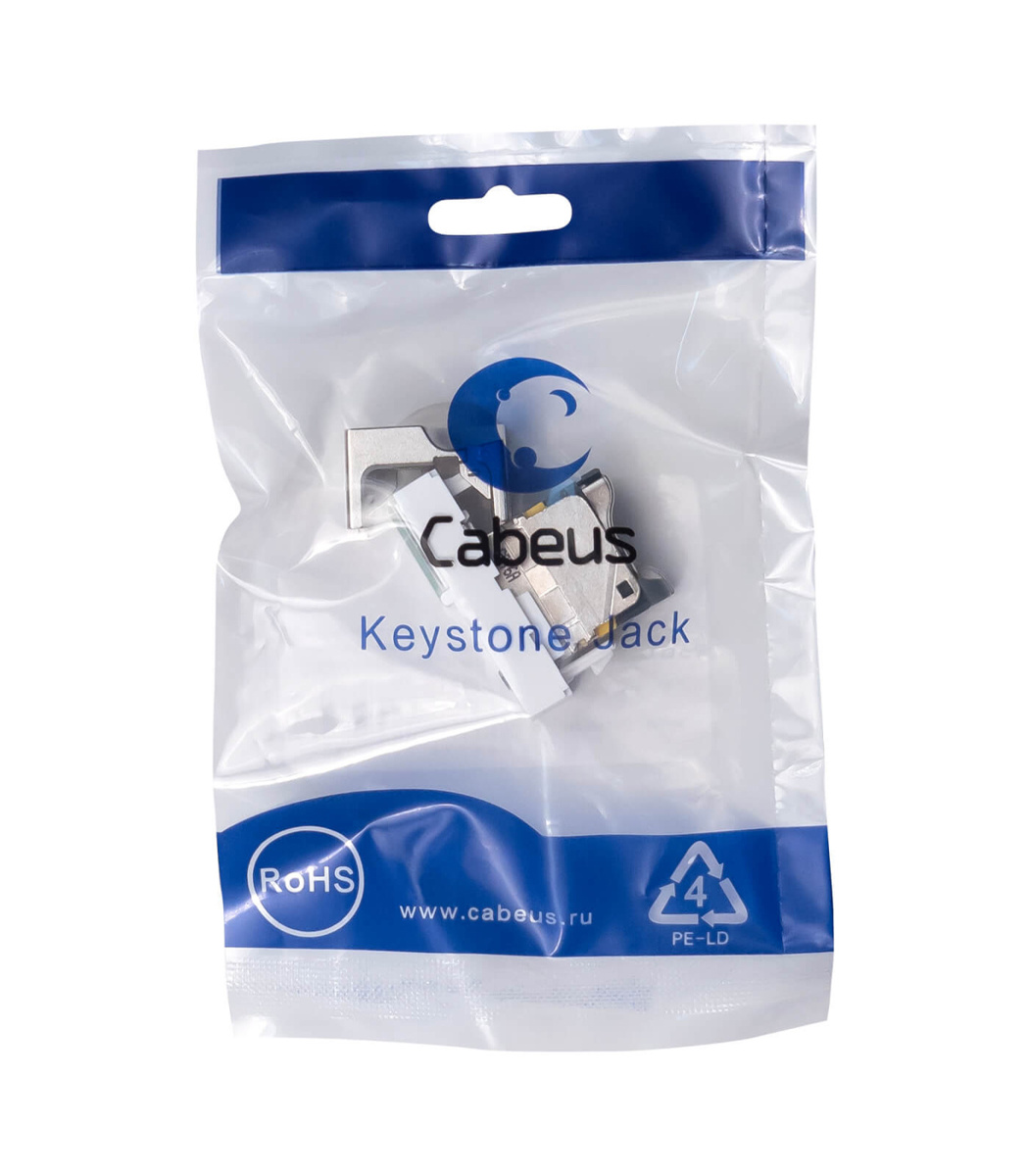 Cabeus KJ-RJ45-Cat.6a-SH-180T-FP-L-22,5 Keystone Jack RJ-45(8P8C), 180 градусов, категория 6a, экранированная, безинструментный монтаж, вставка Mosaic (арт.076573)