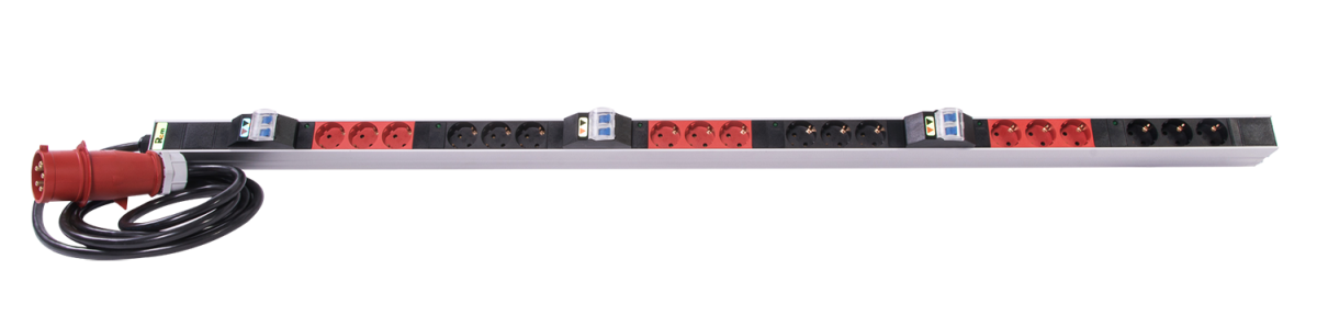 Верт блок розеток Rem-3×32, 3×32A, 6 авт, инд, 18S, 1420мм, шнур 3м IEC309, R-3x32-18S-A-I-1420-3-3PN