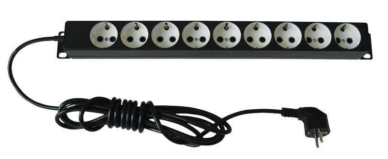 ЦМО БР-9П-Ш-9005 Блок силовых розеток 19" со шнуром (2 м.) без выключателя, 9 розеток, цвет черный, БР-9П-Ш-9005