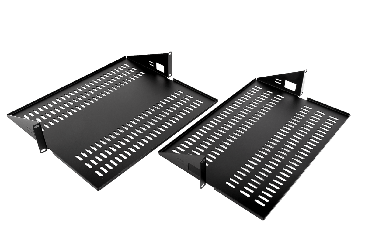 ЦМО МС-40.2-9005 Полка для стойки перфорированная консольная 2U с центральным креплением, глубина 400 мм, цвет черный, МС-40.2-9005