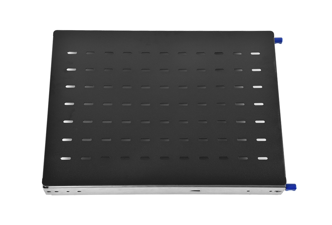 Полка усиленная с телескопическими направляющими грузоподъёмностью 150 кг, глубина 620 мм, цвет чёрный, ТСВ-62У-9005