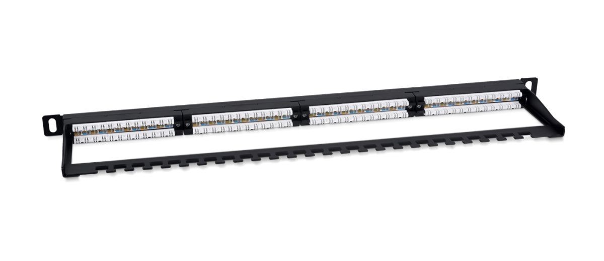 Cabeus PLHD-24-Cat.6-Dual-180-0,5U Патч-панель высокой плотности 19" (0,5U), 24 порта RJ-45, категория 6, Dual IDC,180 градусов, с задним кабельным организатором