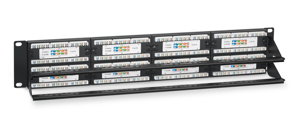 Cabeus PL-48-Cat.5e-Dual IDC Патч-панель 19" (2U), 48 портов RJ-45, категория 5e, Dual IDC, с задним кабельным организатором