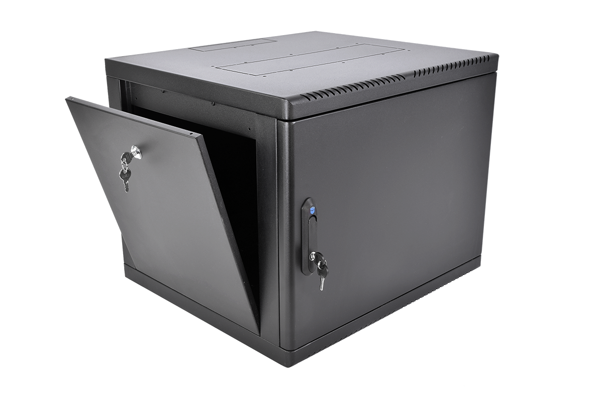 Шкаф телекоммуникационный настенный разборный 9U (600×660) съемные стенки, дверь металл, цвет черный, ШРН-М-9.650.1-9005