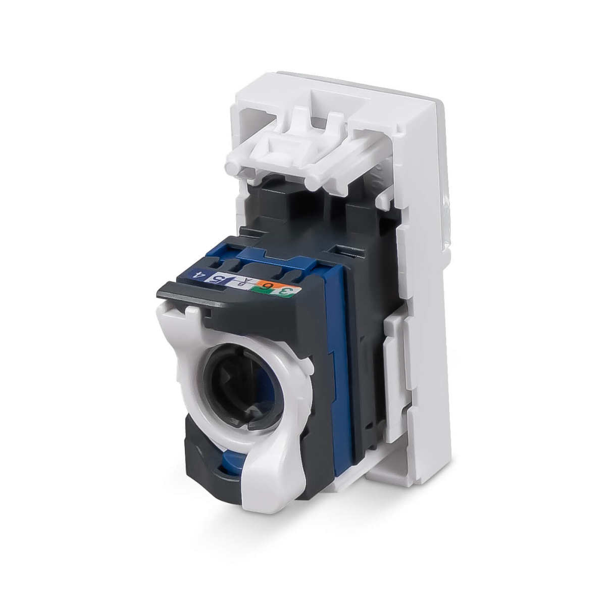 Cabeus KJ-RJ45-Cat.6-180T-FP-L-22,5 Keystone Jack RJ-45(8P8C), 180 градусов, категория 6, безинструментный монтаж, вставка Mosaic (арт.076561)