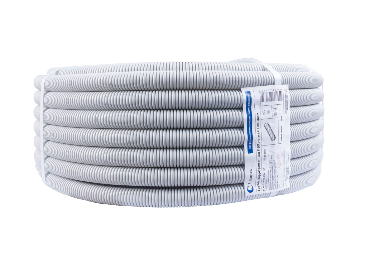 Cabeus FCPL-20-PVC-100-1-GY Труба ПВХ гибкая гофр. д.20мм, лёгкая с протяжкой, 100м, цвет серый
