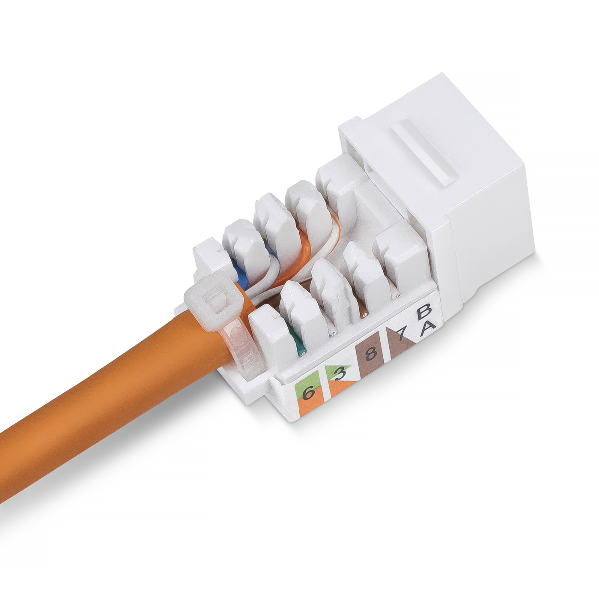 Cabeus KJ-RJ45-Cat.6-90-SW Вставка Keystone Jack RJ-45, категория 6, заделка тип 110, белая, со стяжкой