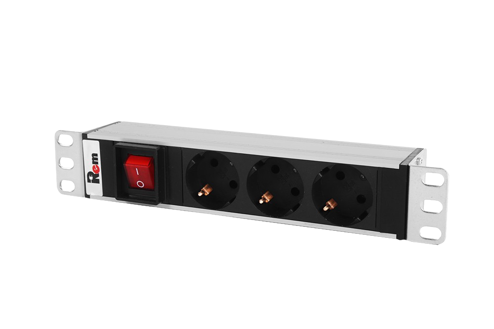 ЦМО R-10-3S-V-220-Z Блок розеток Rem-10 без шнура с выкл., 3 Sсhuko, вход IEC 60320 C14, 10A, алюм., 10", R-10-3S-V-220-Z