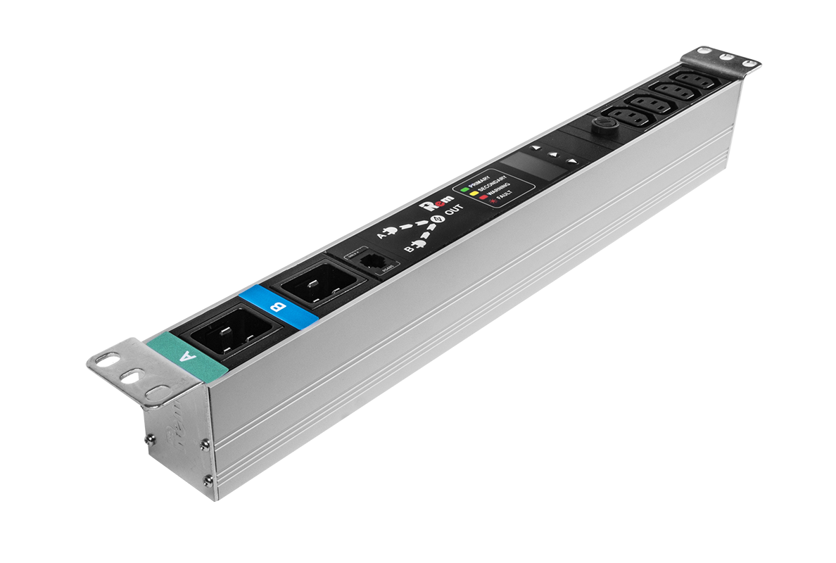 Блок розеток Rem-16 с АВР, 1×16A, 4C13, подкл к контроллеру R-2MC по Modbus, вход 2×C20, R-16-4C13-T-440