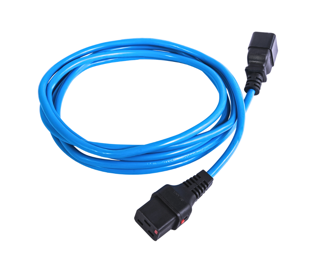 Шнур питания с фиксатором IEC 60320 C19/IEC 60320 C20, 16 А / 250 В (3 × 1,5), длина 3 м, синий, R-16-Cord-C19-C20-3-Blue